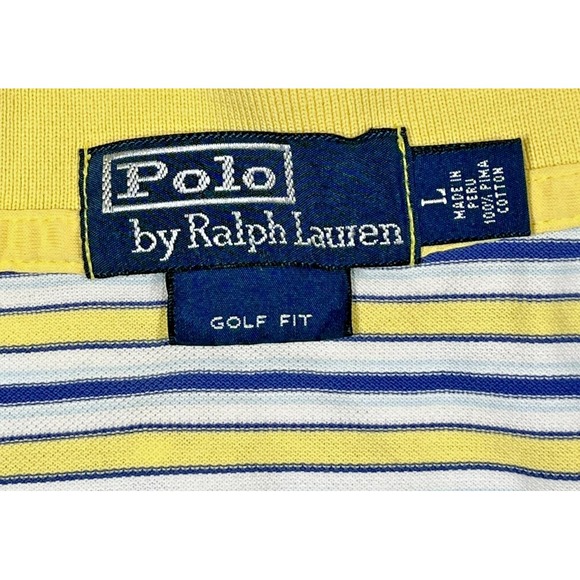 Polo Ralph Lauren Golf Fit Short Sleeve Shirt Men's L Striped Yellow Blue Preppy - Picture 13 of 15
